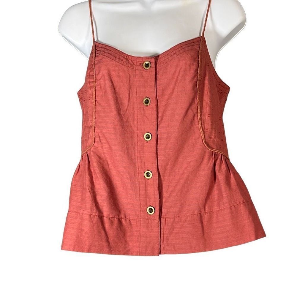 Ecote Women's Button Down Tank Camisole Sleeveless Summer Tops Orange Size Small